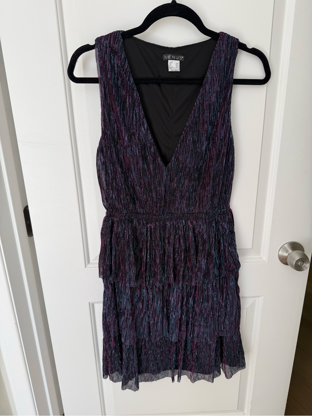 VENUS Multicolor V-Neck Layered Party Dress in Navy, Purple, Pink